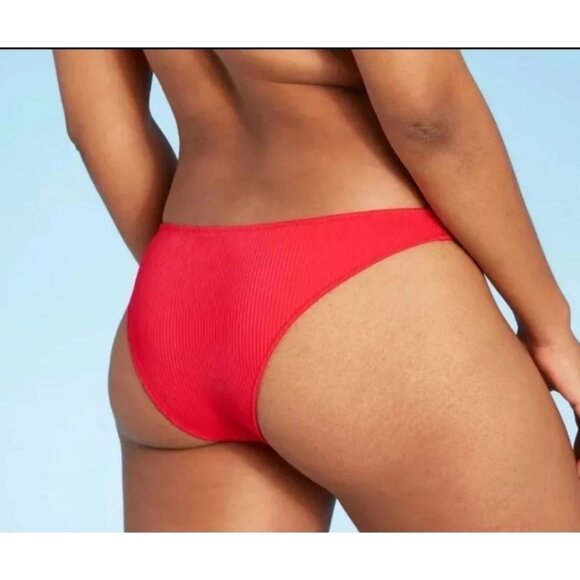 CALIFORNIA WAVES Bikini Bottom RED Ribbed Hipster Swimwear Bathing Suit XS - Picture 3 of 10